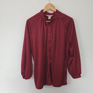 Vintage Laura Mae Red Polka Dot Long Sleeve Shirt 38 Button Down Secretary